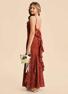 Azazie Lioren Junior Terracotta Mermaid Ruched Floral Burnout Dress image3