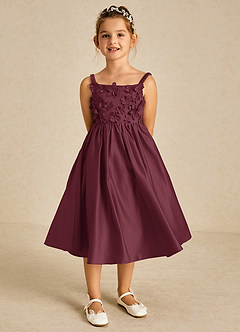 Azazie Midge Robe Demoiselle D'honneur Fillette Robe Trapèze en Mat Satiné Arc Cabernet image1