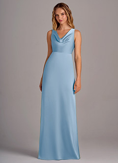 Azazie Wrenlee Bridesmaid Dresses Powder Blue A-Line Stretch Satin Dress image4