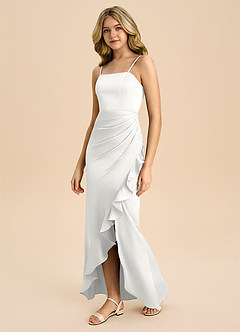Azazie Buzzy Junior White Sheath Pleated Stretch Satin Dress image7