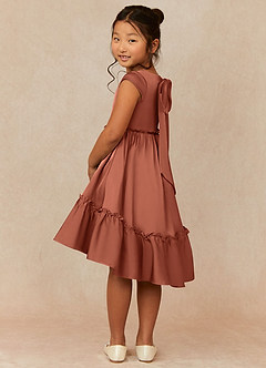 Azazie Lee Flower Girl Dresses Clay A-Line Bow Stretch Satin Dress image4