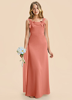 Azazie Chelsea Junior Salmon Pink Sheath Pleated Stretch Satin Dress image4