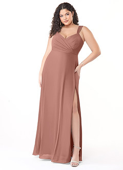 Azazie Nahrin At-home Try On Dresses Matcha A-Line V-Neck Pleated Chiffon Dress image7