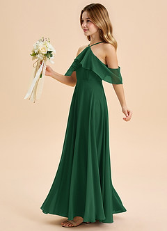 Azazie Tessabelle Junior Dark Green A-Line Off the Shoulder Chiffon Dress image3