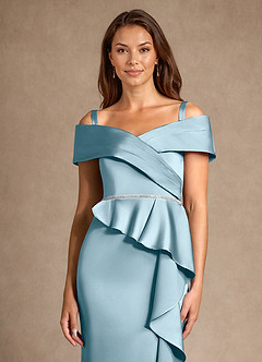Azazie Dareia Kleider für die Brautmutter Meerjungfrau-Linie Schulterfrei Stretch-Satin Kleid Stimmungsvolles Blau image8