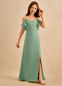 Azazie Pippy Girls Formal Abiti da Ragazza di Fiori Abito A-Line in Chiffon Scollo a Cuore Matcha image5