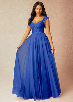 Azazie Luxi Bridesmaid Dresses Royal Blue A-Line Pleated Tulle Dress image1