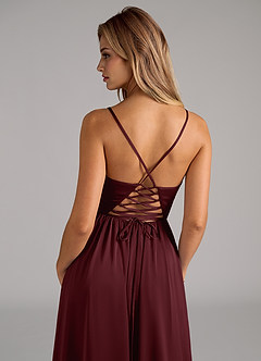 Azazie Aaida Brautjungfernkleider A-Linie Korsett Stretch-Satin Kleid Cabernetrot image2