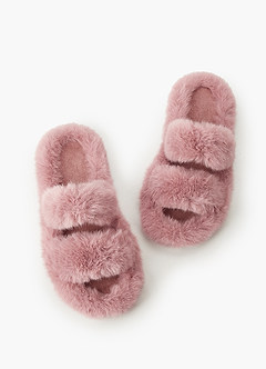 front Double Strap Fuzzy Slippers