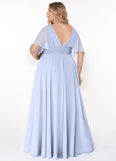 Azazie Pamela Bridesmaid Dresses Ice A-Line V-Neck Pleated Chiffon Dress image7