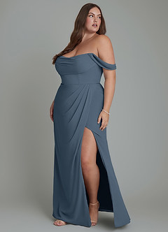 Azazie Johana Abiti da Damigella Abito Convertibile Sirena in Chiffon Spalle Scoperte Blu Nettuno image12