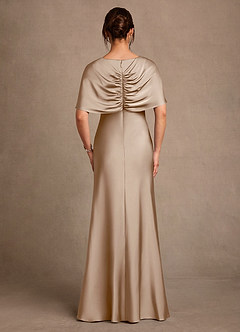 Azazie Dosia Mother of the Bride Dresses Taupe Sheath Pleated Stretch Satin Dress image3