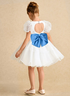 Azazie Debbie vestidos de niña de las flores Vestido de Marfil Azul Pastel de Organza de Princesa con Escote de Corazón image9