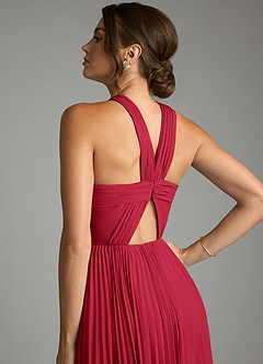 Azazie Afra Abiti da Damigella Abito A-Line in Chiffon Plissettato Scarlatto image6