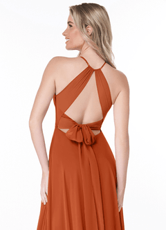 Azazie Evalleen Bridesmaid Dresses Burnt Orange A-Line Pleated Chiffon Dress image3