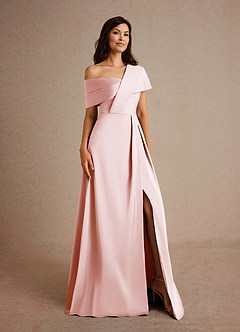 Azazie Milton Mother of the Bride Dresses Blushing Pink A-Line Pleated Stretch Satin Dress image8