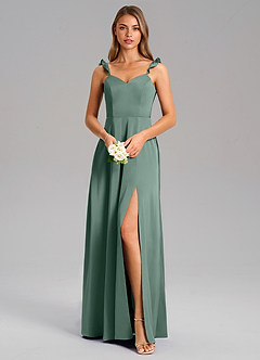 Azazie Everett Bridesmaid Dresses Eucalyptus A-Line Stretch Satin Dress image5