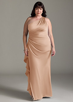 Azazie Latrice Brautjungfernkleider Etui Kaskadierende Rüschen an einer Schulter Stretch-Satin Kleid Englisches Rosa image6