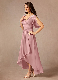 Azazie Pascual Mother of the Bride Dresses Dusty Rose A-Line Pleated Chiffon Dress image3