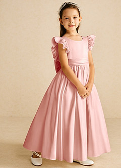 Azazie Piglette Flower Girl Dresses Rosette A-Line Bow Matte Satin Dress image5