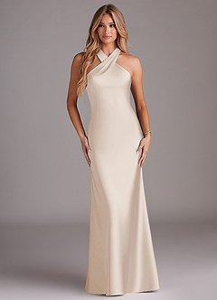 Azazie Doretta Bridesmaid Dresses White Alabaster Mermaid Pleated Stretch Satin Dress image6
