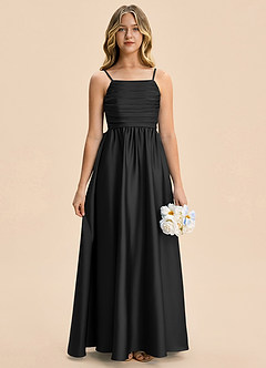 Azazie Kai Junior Black A-Line Pleated Stretch Satin Dress image1