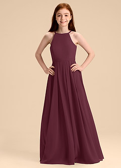 Azazie Arianthe Junior Vestido de Cabernet de Gasa de Corte en A con Plisado image1