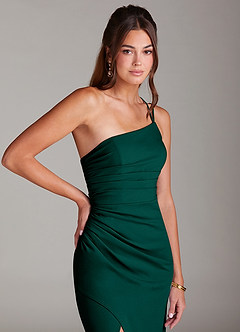 Azazie Eren Vestidos de damas de honor Vestido de Pino de Crepé elástico de Corte Recto con Hombro unilateral image6