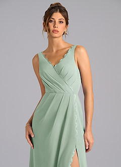 Azazie Bernice Bridesmaid Dresses Agave A-Line Pleated Chiffon Dress image7