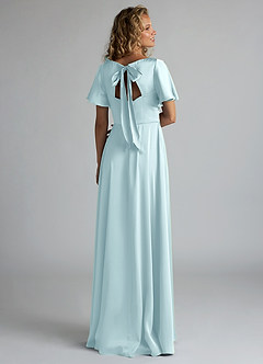 Azazie Kimber Bridesmaid Dresses Cloud Blue A-Line Ruched Stretch Satin Dress image2