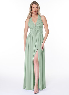 Azazie Jaclyn Brautjungfernkleider A-Linie Plissee Chiffon Kleid Agave image1