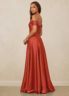 Christian Siriano Bridal for Azazie 1002 Bridesmaid Dresses Rust A-Line Off the Shoulder Stretch Satin Convertible Dress image3