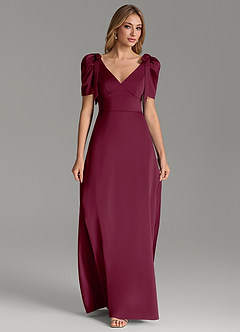 Azazie Asher Bridesmaid Dresses Mulberry A-Line with Pockets Stretch Satin Dress image3