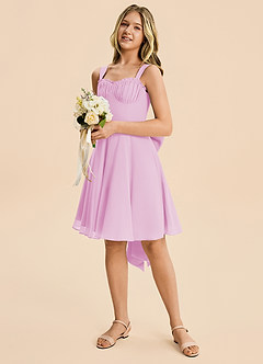 Azazie Arie Junior Vestido Rosa Caramelo de Gasa de Corte en A con Drapeado image3