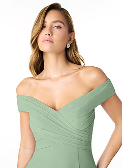 Azazie Lecia Robes de demoiselle d'honneur Robe Empire Convertible en Mousseline de soie Schulterfrei, plissiert Matcha image6