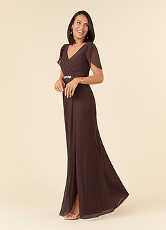 Azazie Marianne Mother of the Bride Dresses Ganache Sheath V-Neck Pleated Chiffon Dress image3