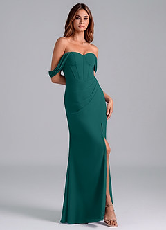 Azazie Asha Bridesmaid Dresses Peacock Sheath Off the Shoulder Chiffon Convertible Dress image3