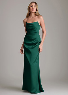 Azazie Lucille Bridesmaid Dresses Emerald Mermaid Strapless Stretch Satin Convertible Dress image1