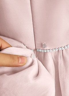Azazie Lass Robe Demoiselle D'honneur Fillette Robe Trapèze en Tulle Nœud Rose Pâle image7