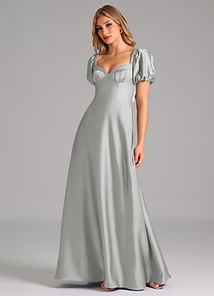 Azazie Fatima Bridesmaid Dresses Silver A-Line Pleated Stretch Satin Dress image4