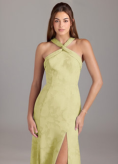 Azazie Rue Bridesmaid Dresses Lemon Sorbet A-Line Pleated Floral Burnout Dress image5