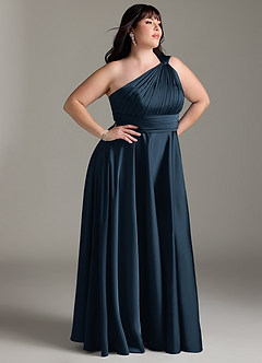 Azazie Charlize Jurken voor bruidsmeisjes Jurk van Stretch Satijn met A-lijn One-shoulder Donkere Marine image12