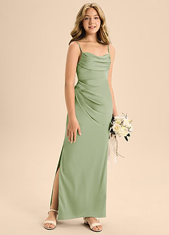 Azazie Mai Junior A-Linie Herzausschnitt Stretch-Satin Kleid Staubiger Salbeigrün image3