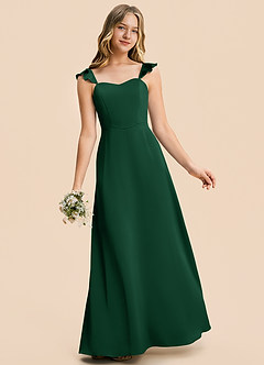 Azazie Mavie Junior Vestido Verde Oscuro de Satén Elástico de Corte en A con Drapeado image4