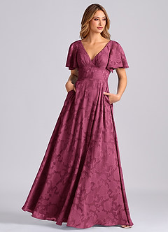 Azazie Kimber Robes de demoiselle d'honneur Robe Trapèze en Blumen-Burnout avec poches Mûre image7