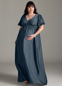 Azazie Verna Maternity Bridesmaid Dresses A-Line Ruched Stretch Satin Floor-Length Dress image9