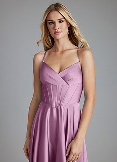 Azazie Alaia Final Sale Wisteria A-Line Corset Stretch Satin Dress image5