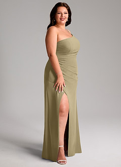 Azazie Eren Bridesmaid Dresses Moss Green Sheath One Shoulder Chiffon Dress image12