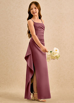 Azazie Cannoli Girls Formal Sukienki dla dziewczynek sypiących kwiaty Linia A Pofałdowany Satyna elastyczna Długość podłogi Sukienka image5