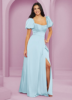 Barbie ♥ Azazie Bridesmaid Dresses Sky Blue A-Line Ruched Stretch Satin Dress image4